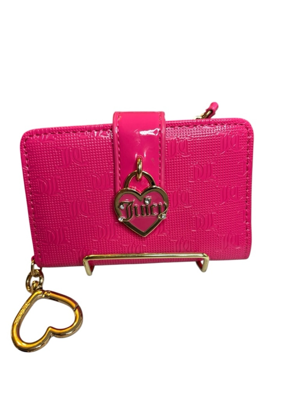 Juicy Couture Hot Pink Mini Wallet Keychain, Heart Charm Zip Coin